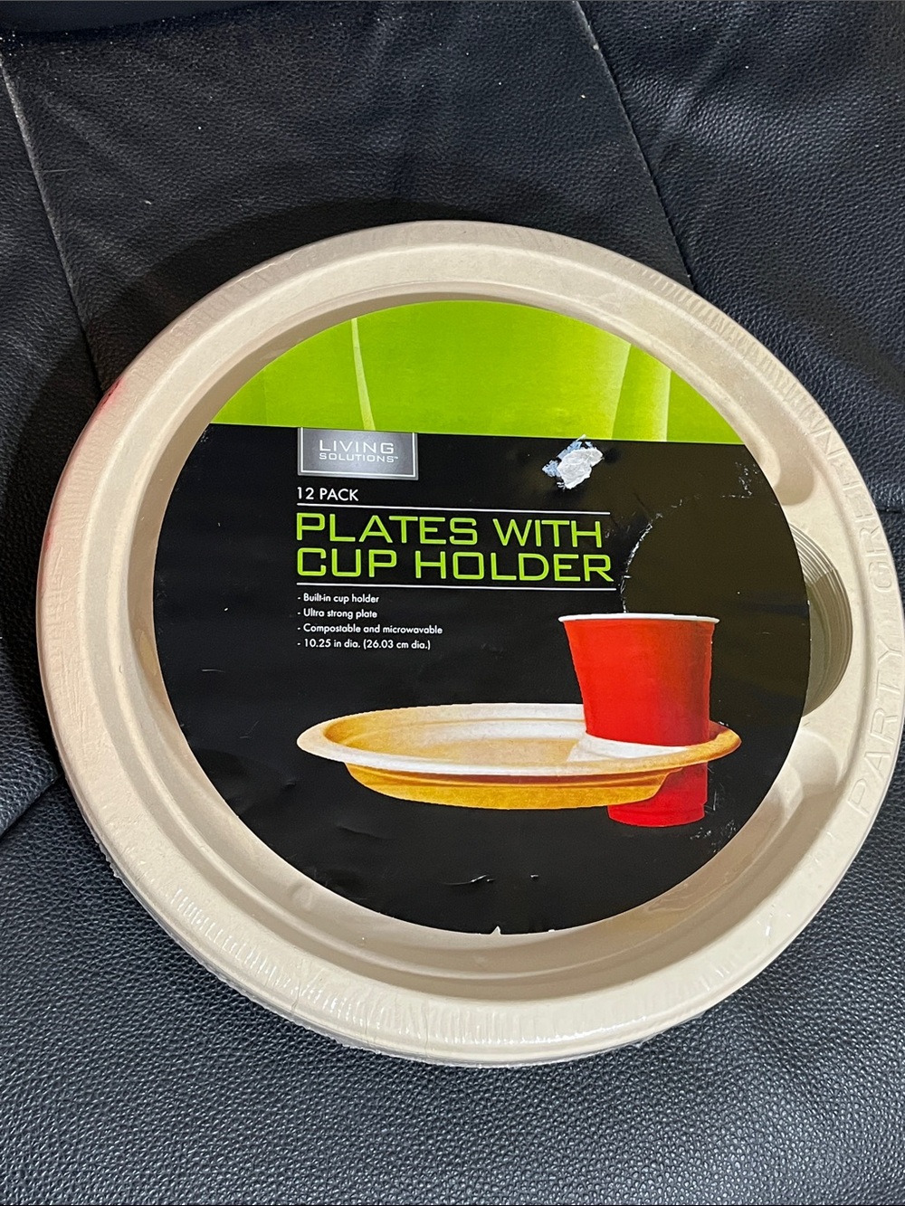 Living Solutions Plates with Cup Holder | 12-Pack Compostable Microwave Safe